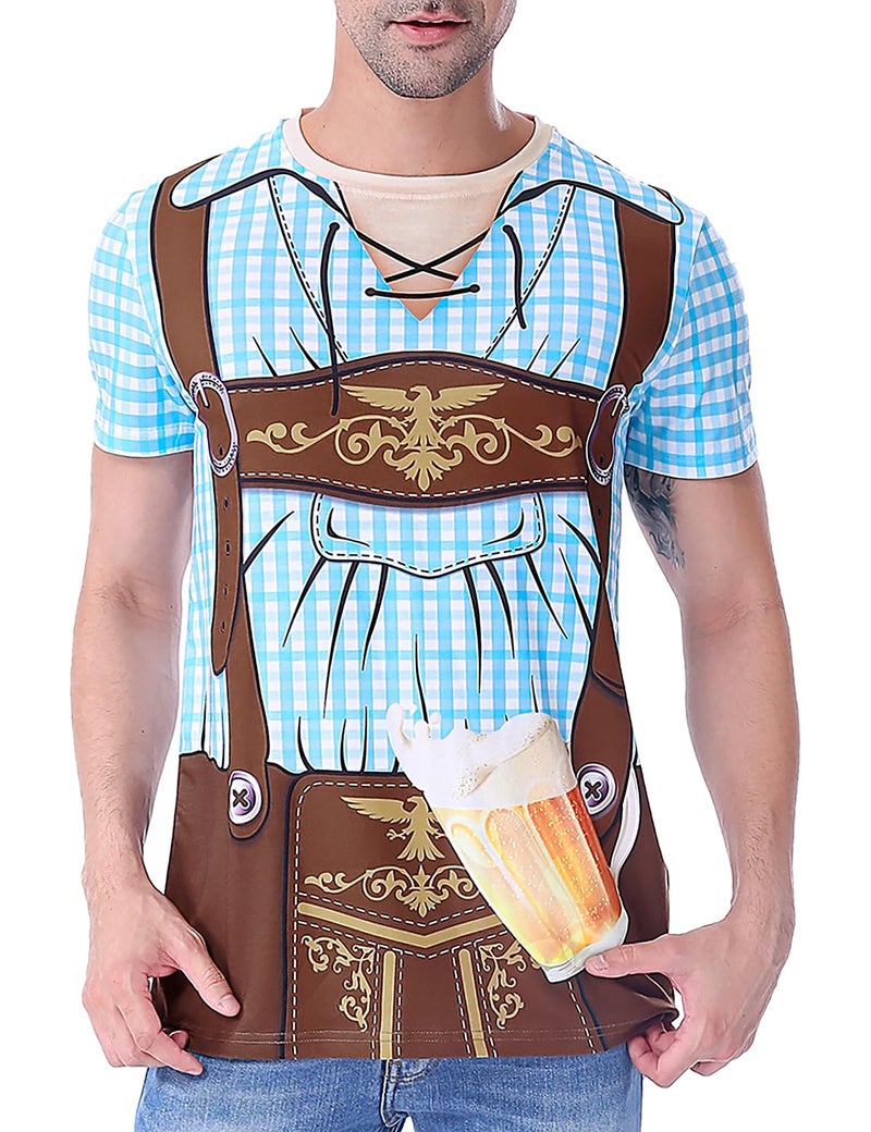 Funny World Funny Word Men's Bavarian Oktoberfest Costume T-Shirts, X-Large, Blue - Image 1
